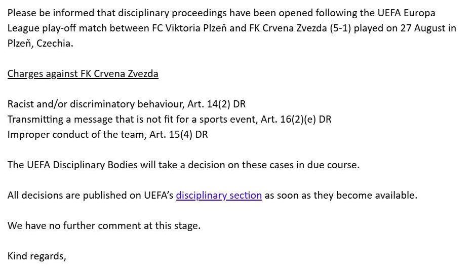 UEFA pokrenula postupak protiv Zvezde