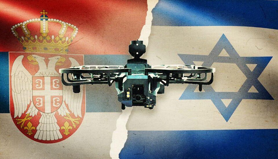 Zastava Srbije i Izraela između kojih je dron