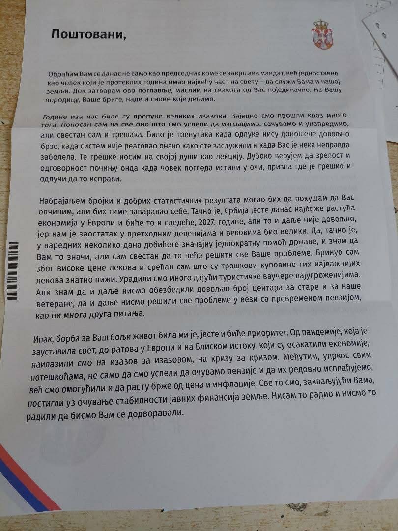 Ko plaća za štampu i slanje Vučićevih pisama penzionerima? 2