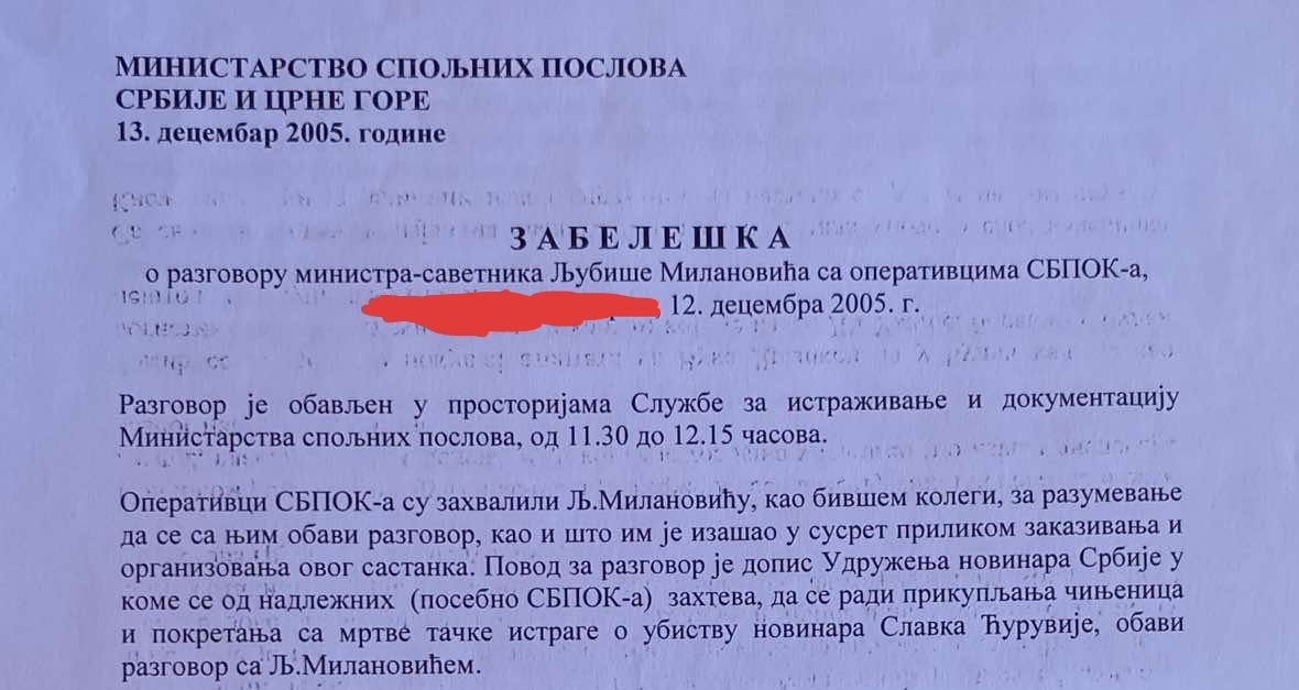 Šta piše u službenoj belešci o saznanjima bivšeg šefa POSKOK-a u vezi sa ubistvom Slavka Ćuruvije? 2 Šta piše u službenoj belešci o saznanjima bivšeg šefa POSKOK-a u vezi sa ubistvom Slavka Ćuruvije? 2