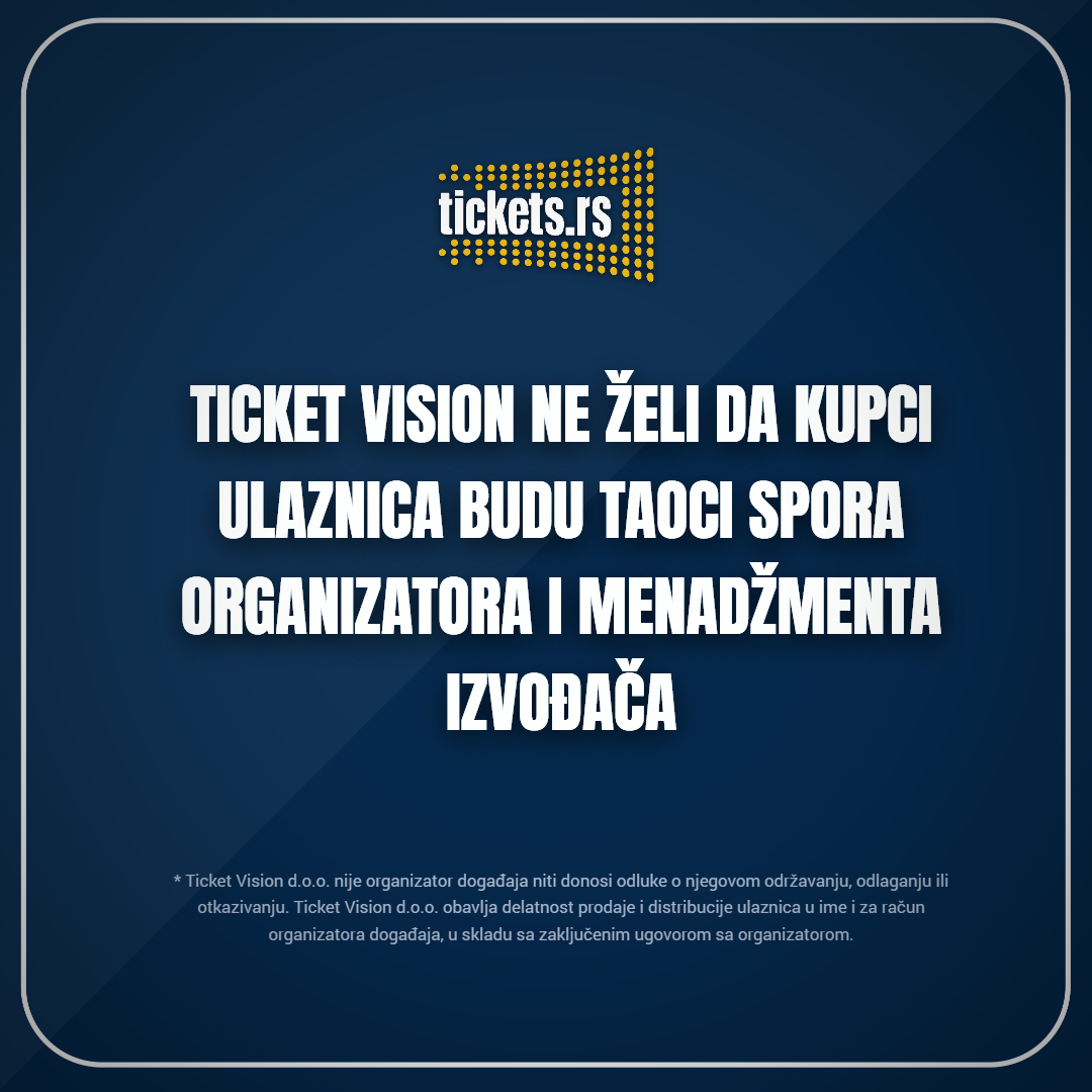 Ticket Vision: Vraćamo novac kupcima za otkazani koncert Dina Merlina u Kraljevu 2 Ticket Vision: Vraćamo novac kupcima za otkazani koncert Dina Merlina u Kraljevu 1