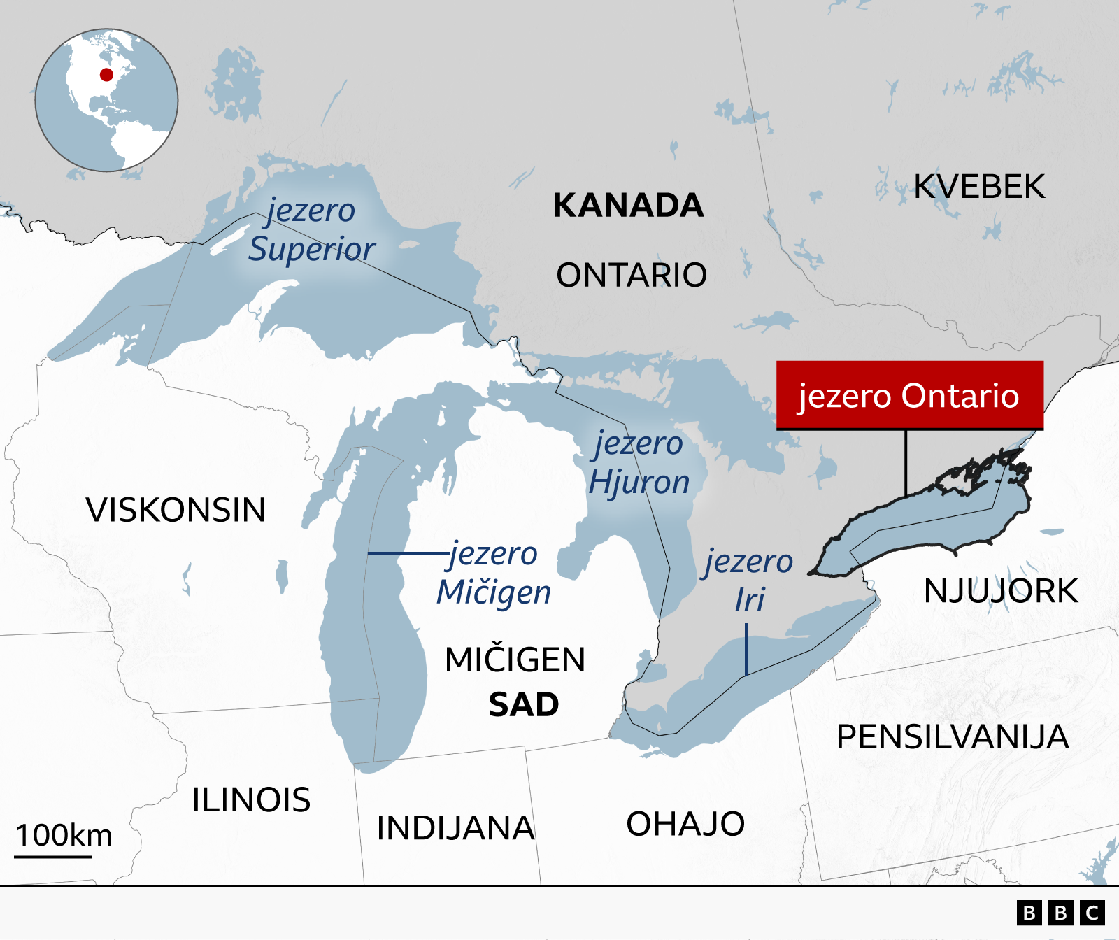 mapa jezera ontarija