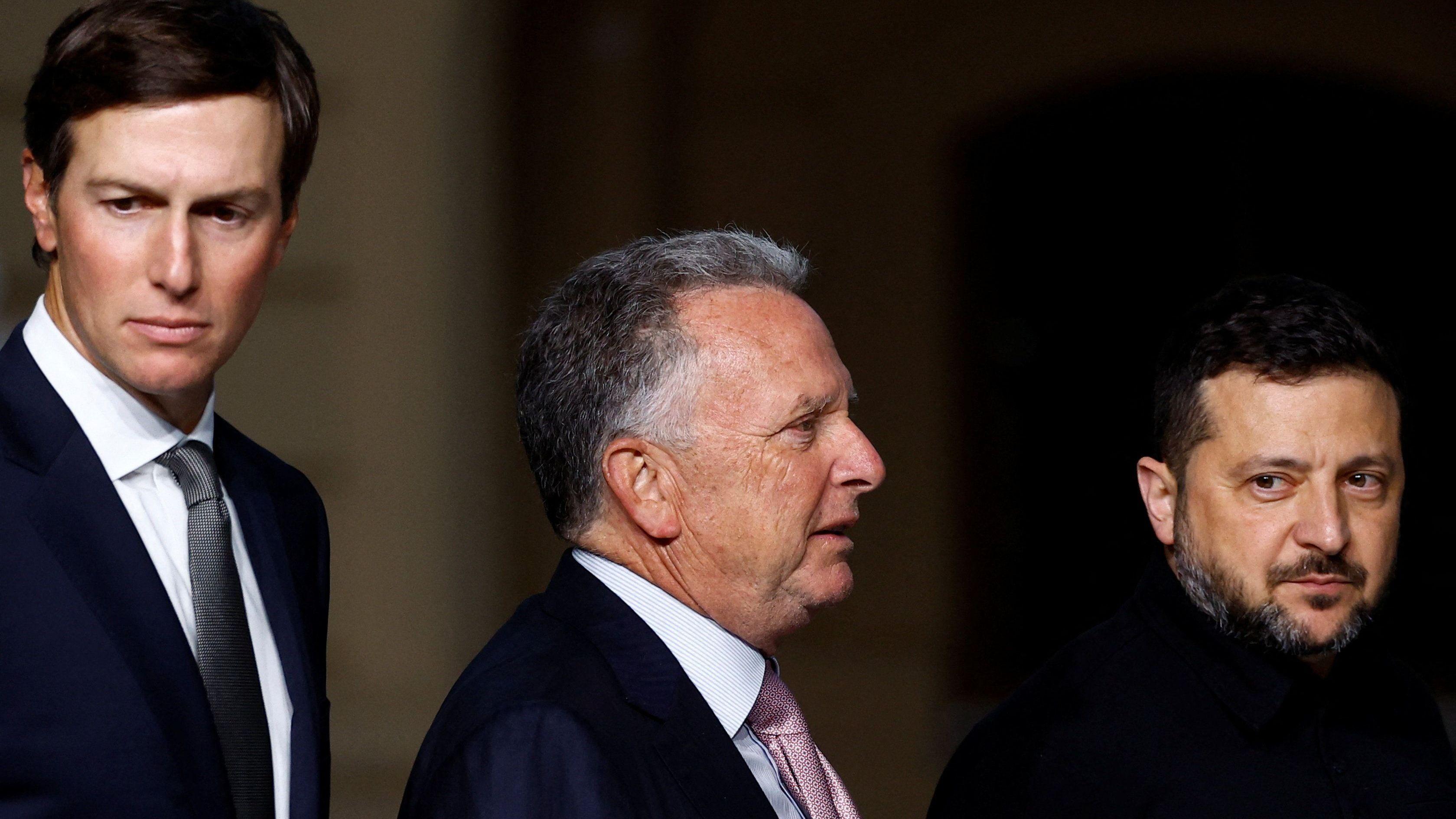 Džared Kušner, zet američkog predsednika Donalda Trampa, specijalni izaslanik SAD Stiv Vitkof i redsednik Ukrajine Vladimir Zelenski