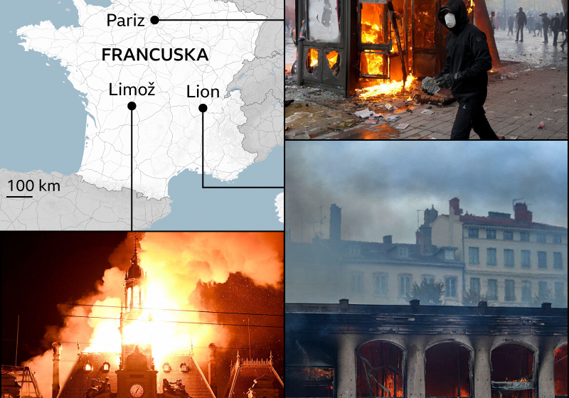 mapa francuske i posledice nereda, protesti u francuskoj