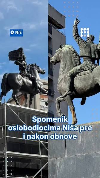 Spomenik oslobodiocima u Nišu pre i posle restauracije Restauracija spomenika u Nišu: Ne zna se da li je "ofarban" ili vraćen u originalnu boju, a košta tri puta više od beogradskog "Kneza" 2