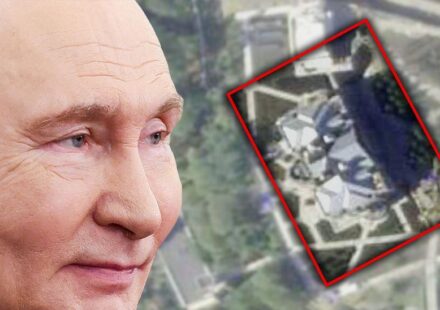 Vladimir Putin i slika na kojoj je velika kuće